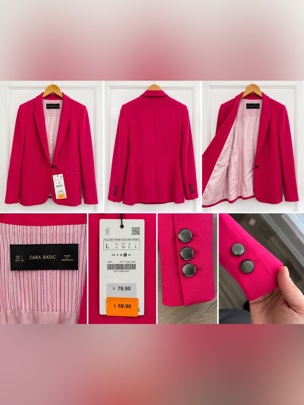 Zara Basic Hot Pink Blazer Size L - Picture 2 of 5